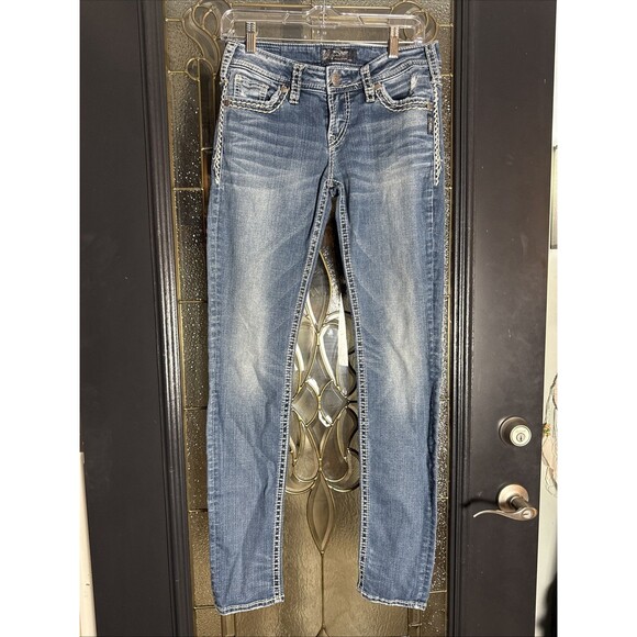 Silver Jeans Womens Aiko Mid Skinny Medium Wash 27x33 Denim Western Glove Works - Picture 1 of 10